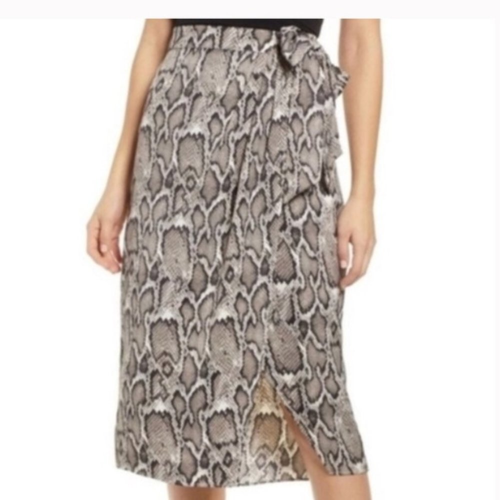 AFRM Snake Skin Wrap Midi Skirt